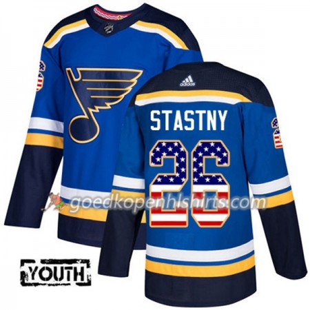 St. Louis Blues Paul Stastny 26 Adidas 2017-2018 Blauw USA Flag Fashion Authentic Shirt - Kinderen